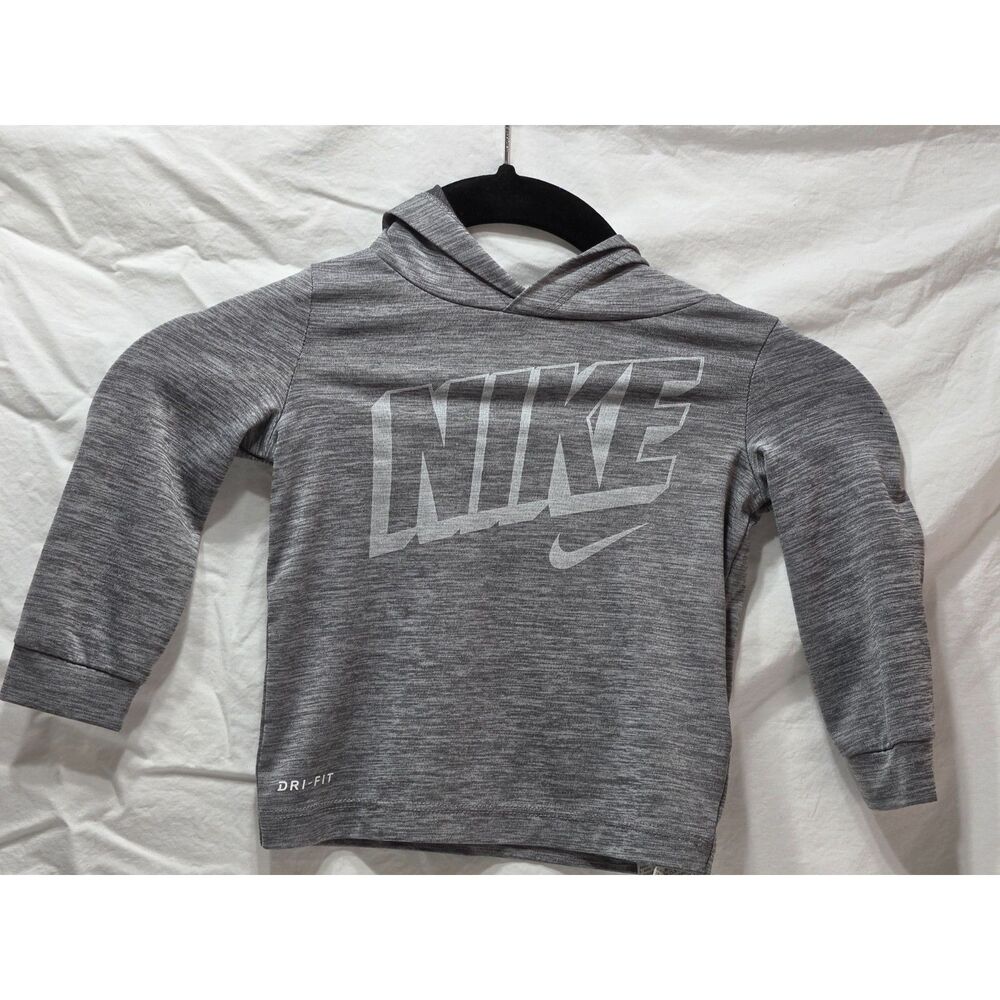 Nike Boys Dri-FIT Heathered Grey Block Logo Pullover Training Hoodie 12M